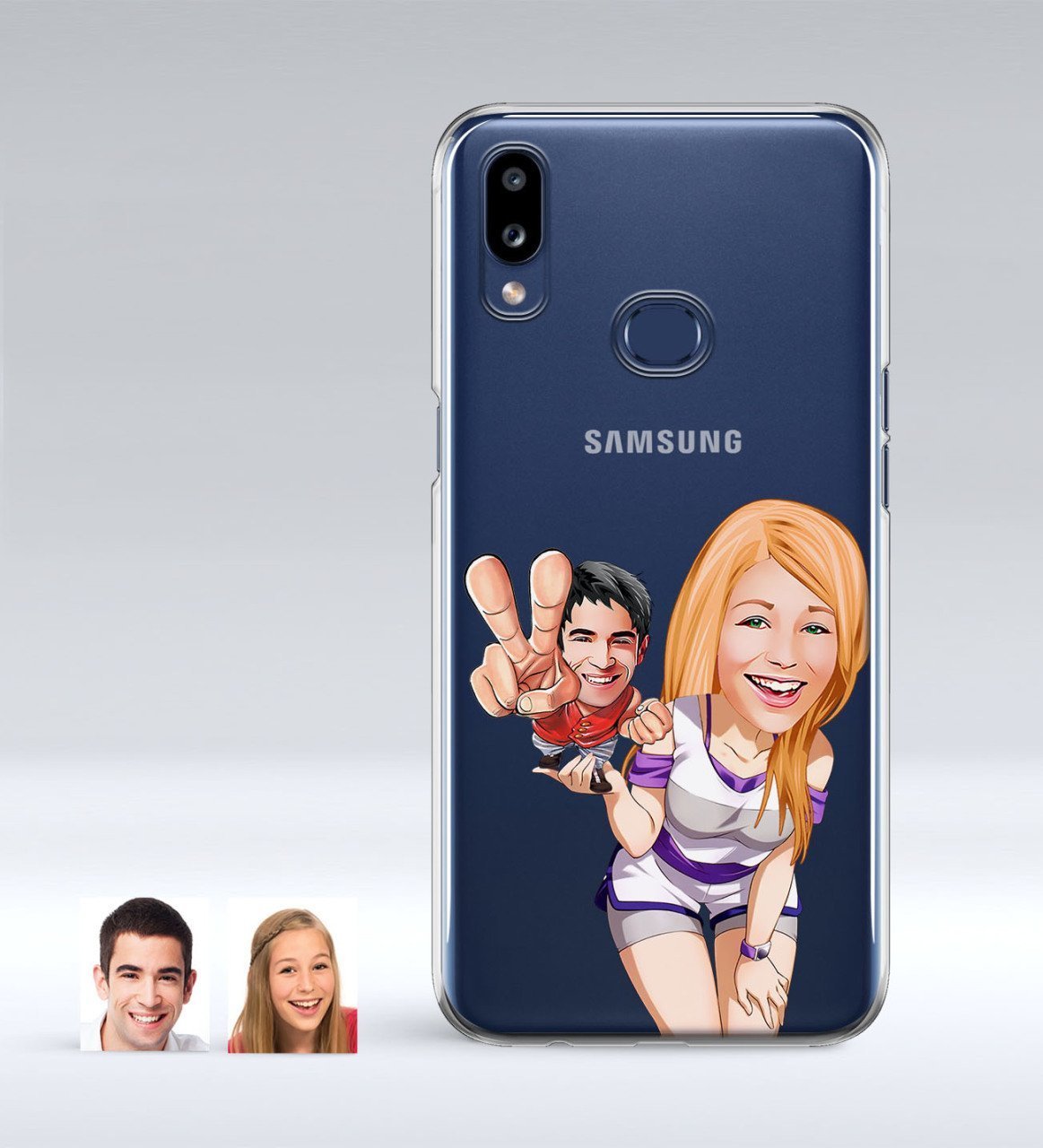 Kişiye Özel Sevgililer Karikatürlü Samsung Galaxy A10s İnce Şeffaf Silikon Telefon Kapağı-30
