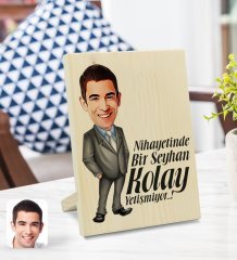 Kişiye Özel İsimli Erkek Nihayetinde Karikatürlü Dekoratif Ahşap Çerçeve Model 1
