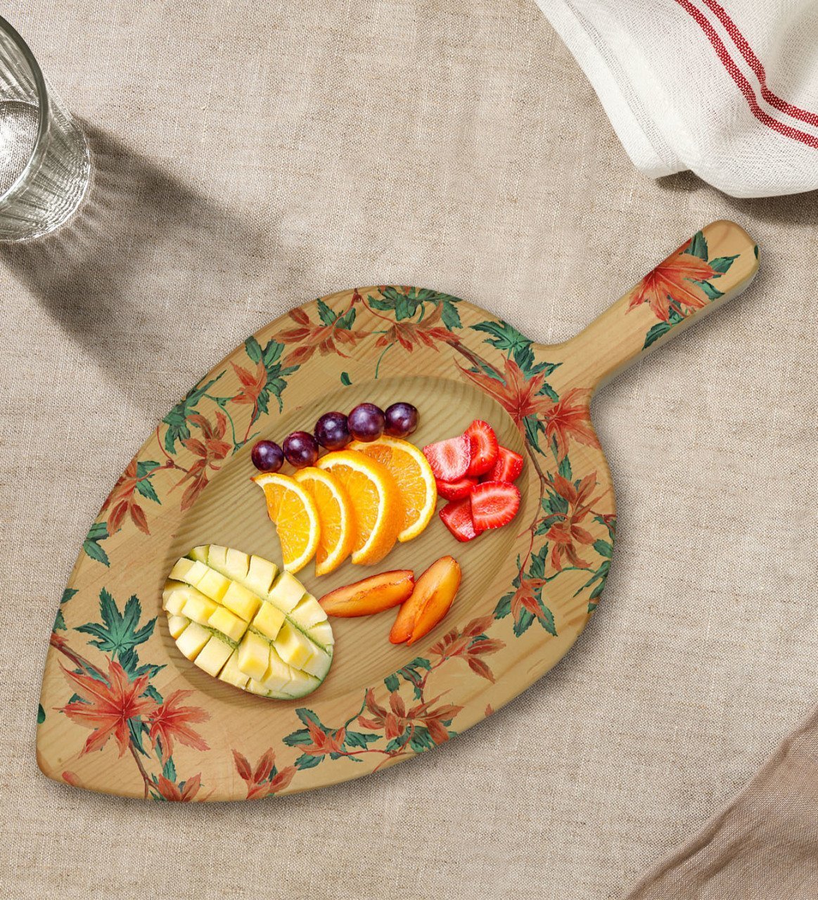 BK Gift Modern Art Tasarımlı Yaprak Şeklinde Doğal Ahşap Servis ve Sunum Tabağı Model 21