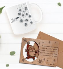 Kişiye Özel Happy New Year Kupa Bardak ve Retro Ahşap Yılbaşı Tebrik Kartı Hediye Seti-4C