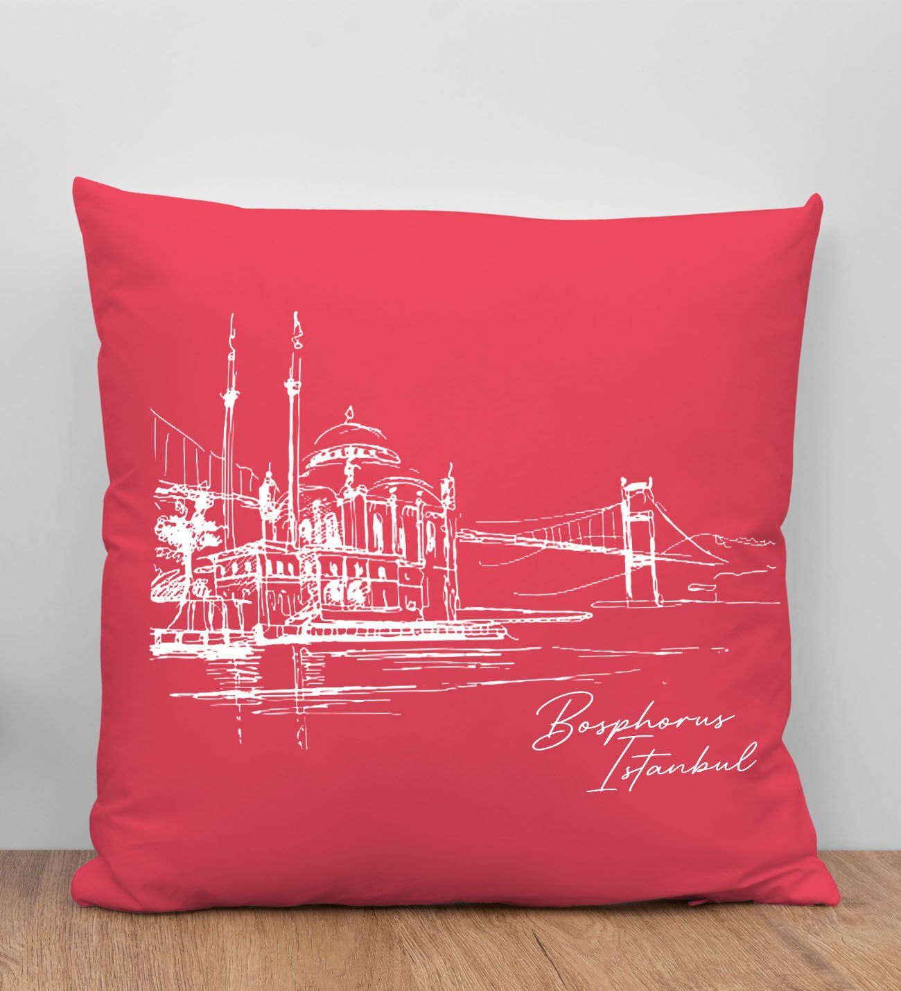 BK Gift İstanbul Tasarımlı Kırmızı Kırlent Yastık, Arkadaşa Hediye, Ev Dekorasyonu, Ev Hediyesi-5