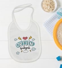 BK Kids Orjin Trakyalı Tasarımlı Beyaz Bebek Mama Önlüğü-1