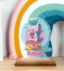 BK Gift Kişiye Özel İsimli Sevimli Unicorn Tasarımlı Ahşap Standlı Pleksi Biblo-1