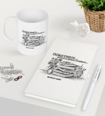 Kişiye Özel Öğretmen Beyaz Defter Kalem Kupa Seti-1