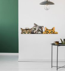 Kişiye Özel Sevimli Kediler Figürlü Ahşap Duvar Objesi - 2