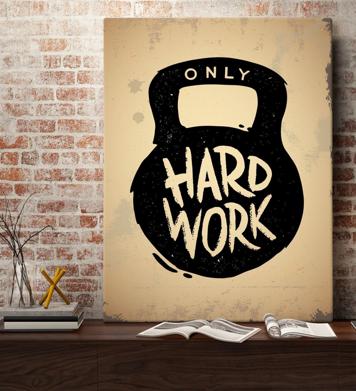 BK Gift Work Hard Tasarımlı Kanvas Tablo 70x100cm-1