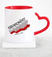 Kişiye Özel Mesleki Ekonomist Kırmızı Kalpli Kupa Bardak - 2