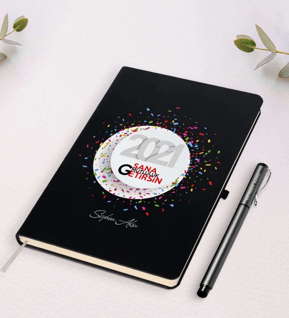 Kişiye Özel 2023 Sana Mutluluk Getirsin Temalı Siyah Defter Kalem Seti