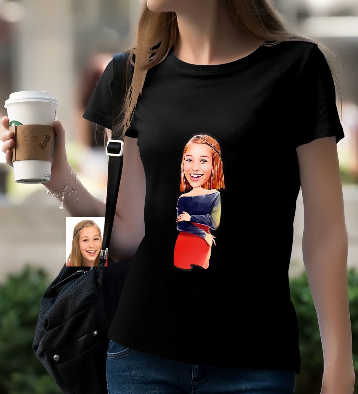 Kişiye Özel Bayan Karikatürlü Siyah T-Shirt-12