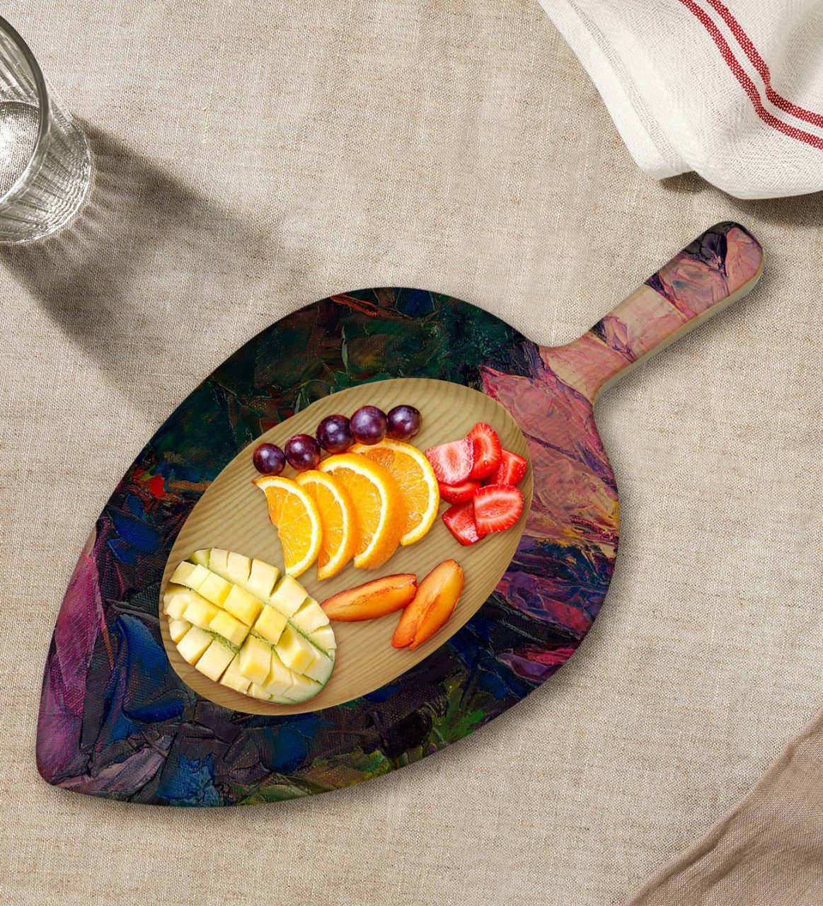 BK Gift Modern Art Tasarımlı Yaprak Şeklinde Doğal Ahşap Servis ve Sunum Tabağı Model 20