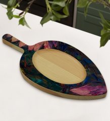 BK Gift Modern Art Tasarımlı Yaprak Şeklinde Doğal Ahşap Servis ve Sunum Tabağı Model 20
