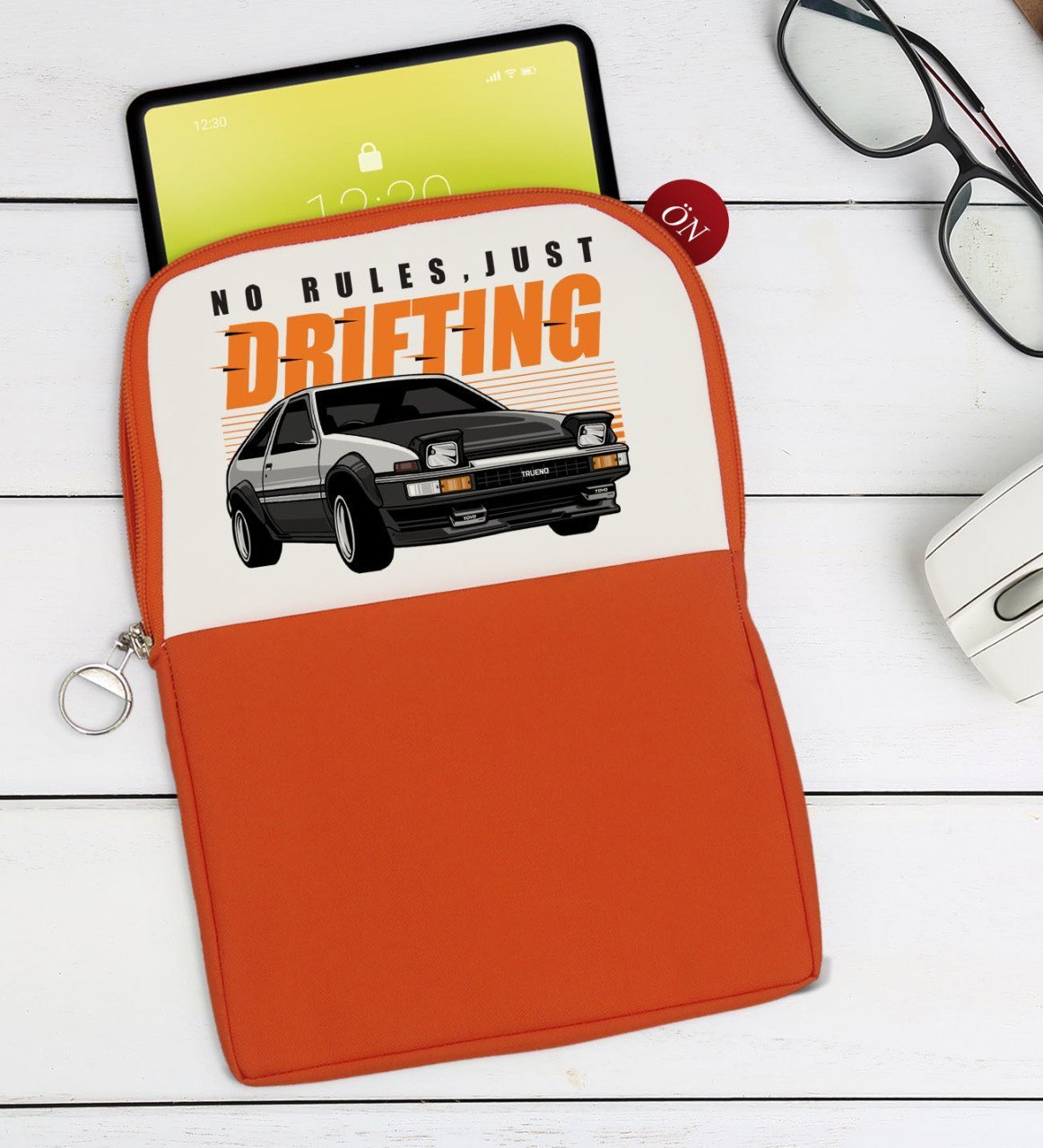 BK Gift Drifting Tasarımlı Taşınabilir Koruyucu Tablet Kılıfı & Organizer Çanta - Turuncu-1