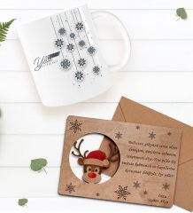 Kişiye Özel Happy New Year Kupa Bardak ve Retro Ahşap Yılbaşı Tebrik Kartı Hediye Seti-4B