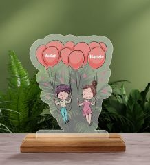 BK Gift Kişiye Özel İsimli Sevimli Çiftler Tasarımlı Ahşap Standlı Pleksi Biblo-2