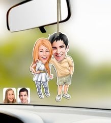 Kişiye Özel Sevgililer Karikatürlü Ahşap Araba Dikiz Ayna Süsü-98