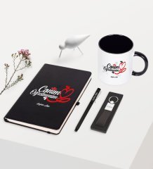 Kişiye Özel Canım Öğretmenim Temalı Siyah Defter Kalem Anahtarlık Kupa Seti - 1