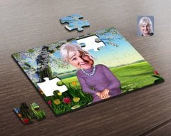 Kişiye Özel Büyükanne Karikatürlü Ahşap Puzzle-1