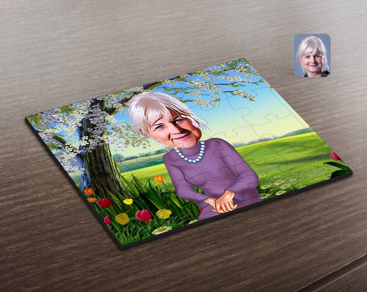 Kişiye Özel Büyükanne Karikatürlü Ahşap Puzzle-1