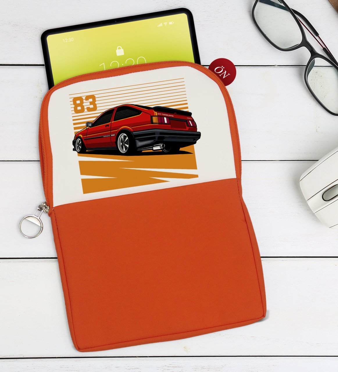 BK Gift Drift Car Tasarımlı Taşınabilir Koruyucu Tablet Kılıfı & Organizer Çanta - Turuncu-1