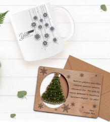 Kişiye Özel Happy New Year Kupa Bardak ve Retro Ahşap Yılbaşı Tebrik Kartı Hediye Seti-4A