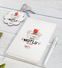 Kişiye Özel Yılbaşı Mutlu Yıllar Beyaz Defter Kalem ve Anahtarlık Hediye Seti-5