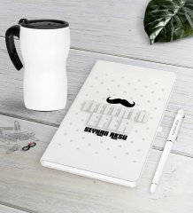 Kişiye Özel Kahraman Baba Beyaz Defter Kalem Termos Mug Seti-3