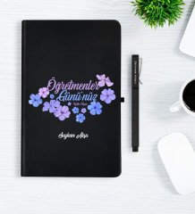 Kişiye Özel Öğretmenler Gününüz Kutlu Olsun Siyah Defter Kalem Hediye Seti - 3