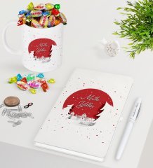 Kişiye Özel Yılbaşı Mutlu Yıllar Beyaz Defter Kalem Kupa ve Haribo Şeker Hediye Seti-1