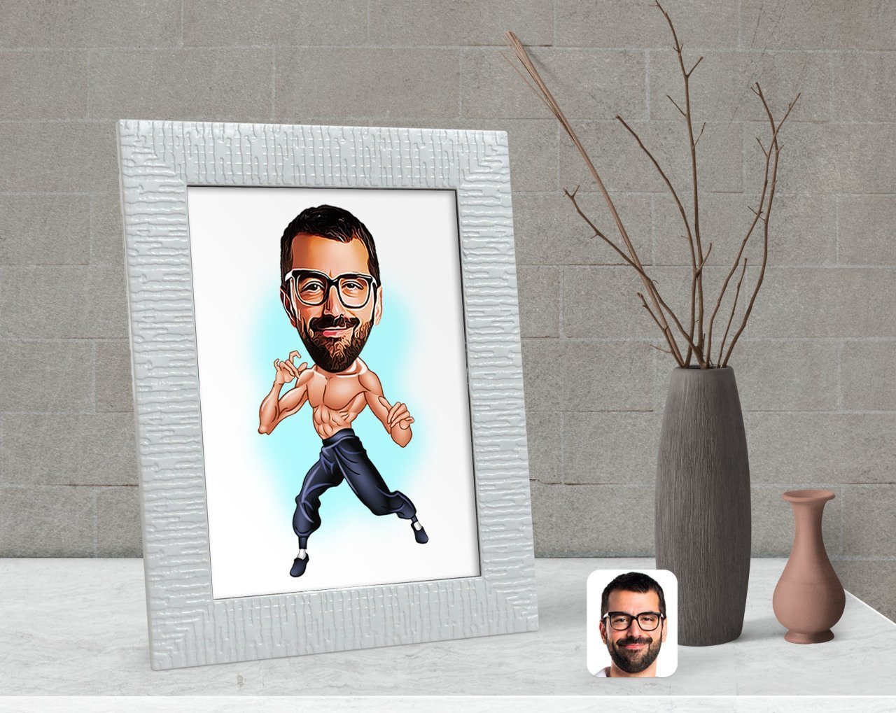 Kişiye Özel Bruce Lee Karikatürlü Dekoratif Çerçeve