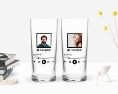 Kişiye Özel Renkli Baskılı Fotoğraflı Spotify Barkodlu İkili Rakı Bardağı Seti-1