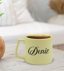 BK Gift Kişiye Özel İsimli Pastel Sarı Middle Kupa Bardak, Arkadaşa Hediye, Ev Hediyesi, Doğum Günü Hediyesi, Ofis Hediyesi-10