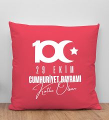 BK Gift 100. Yıl Hatırası Premium Kumaş Kırmızı Kırlent Yastık-5, 29 Ekim Hediyesi, Cumhuriyet Bayramı, 100.Yıl Hediyesi