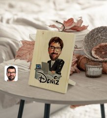Kişiye Özel İsimli Erkek Genel Müdür Karikatürlü Dekoratif Ahşap Çerçeve Model 1