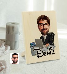 Kişiye Özel İsimli Erkek Genel Müdür Karikatürlü Dekoratif Ahşap Çerçeve Model 1