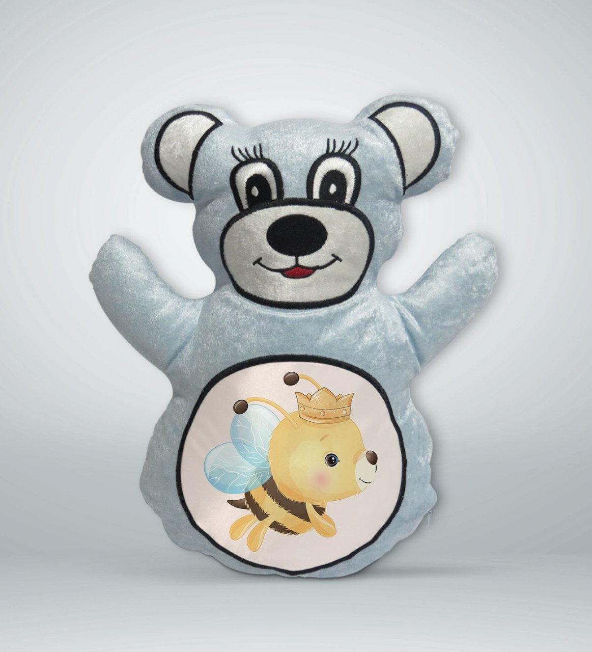 BK Gift Sevimli Arı Tasarımlı Mavi Ayıcık Yastık-1