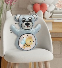 BK Gift Sevimli Arı Tasarımlı Mavi Ayıcık Yastık-1