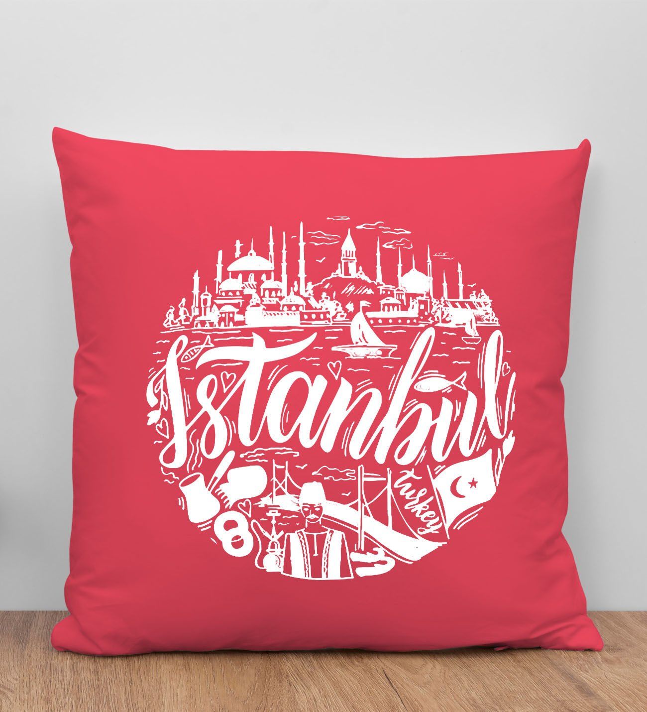 BK Gift İstanbul Tasarımlı Kırmızı Kırlent Yastık, Arkadaşa Hediye, Ev Dekorasyonu, Ev Hediyesi-1