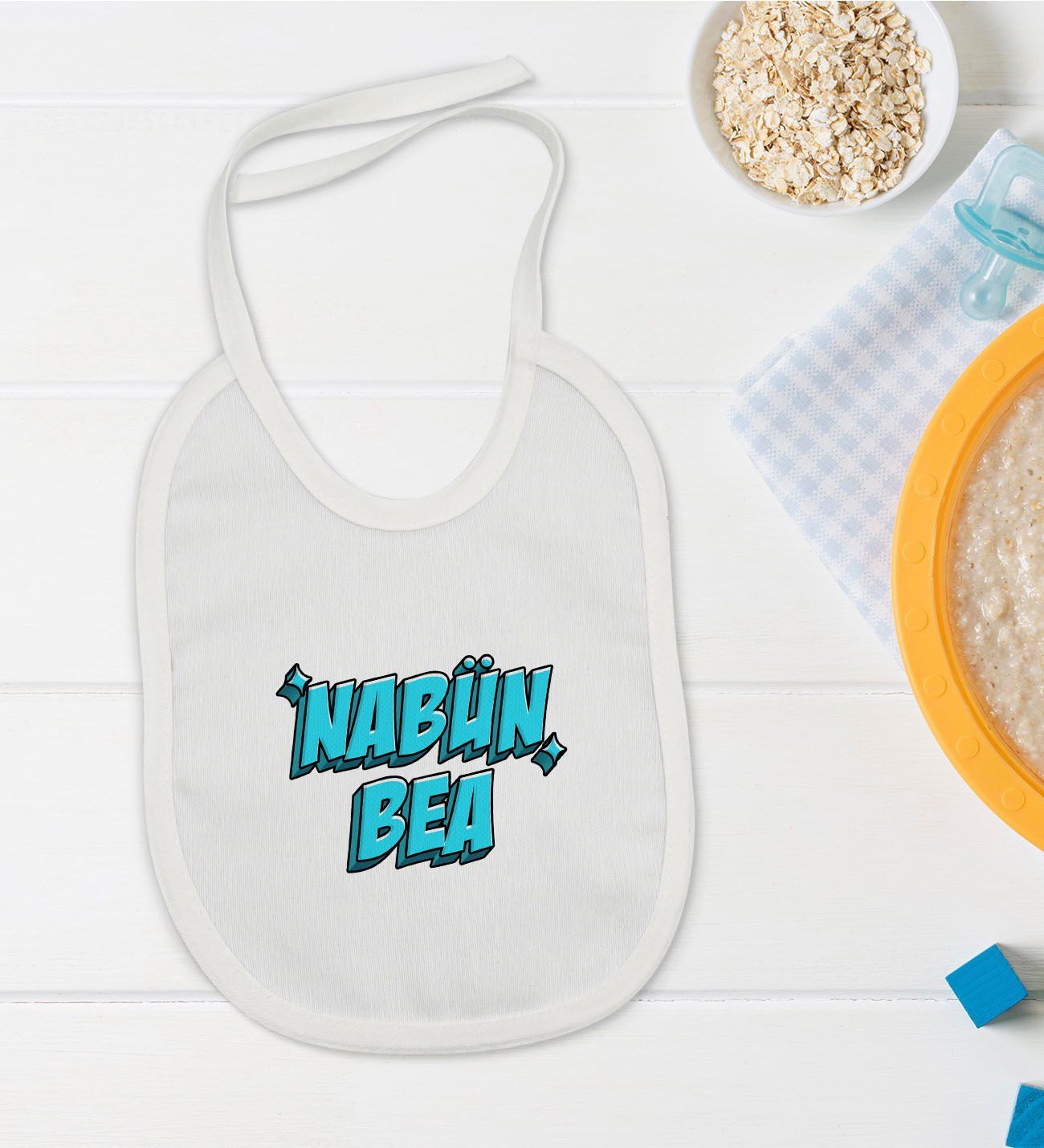 BK Kids Nabün Bea Tasarımlı Beyaz Bebek Mama Önlüğü-1