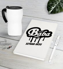Kişiye Özel Kahraman Baba Beyaz Defter Kalem Termos Mug Seti
