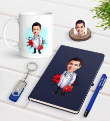 Kişiye Özel Erkek Acil Tıp Teknisyeni Karikatürlü Lacivert Defter Kalem Kupa 32gb USB Bellek Hediye Seti-1