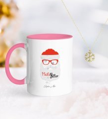 Kişiye Özel Noel Baba Pembe Kupa ve Kar Tanesi Kolye-2