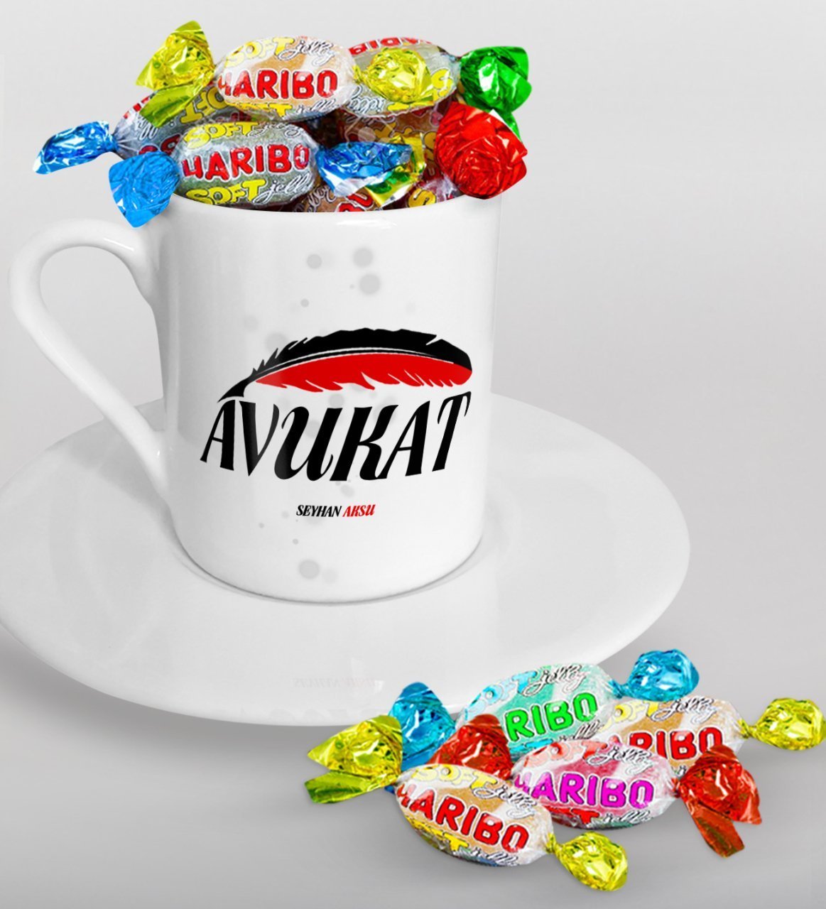 Kişiye Özel Avukat Türk Kahvesi Fincanı ve Haribo Şeker Hediye Seti-7
