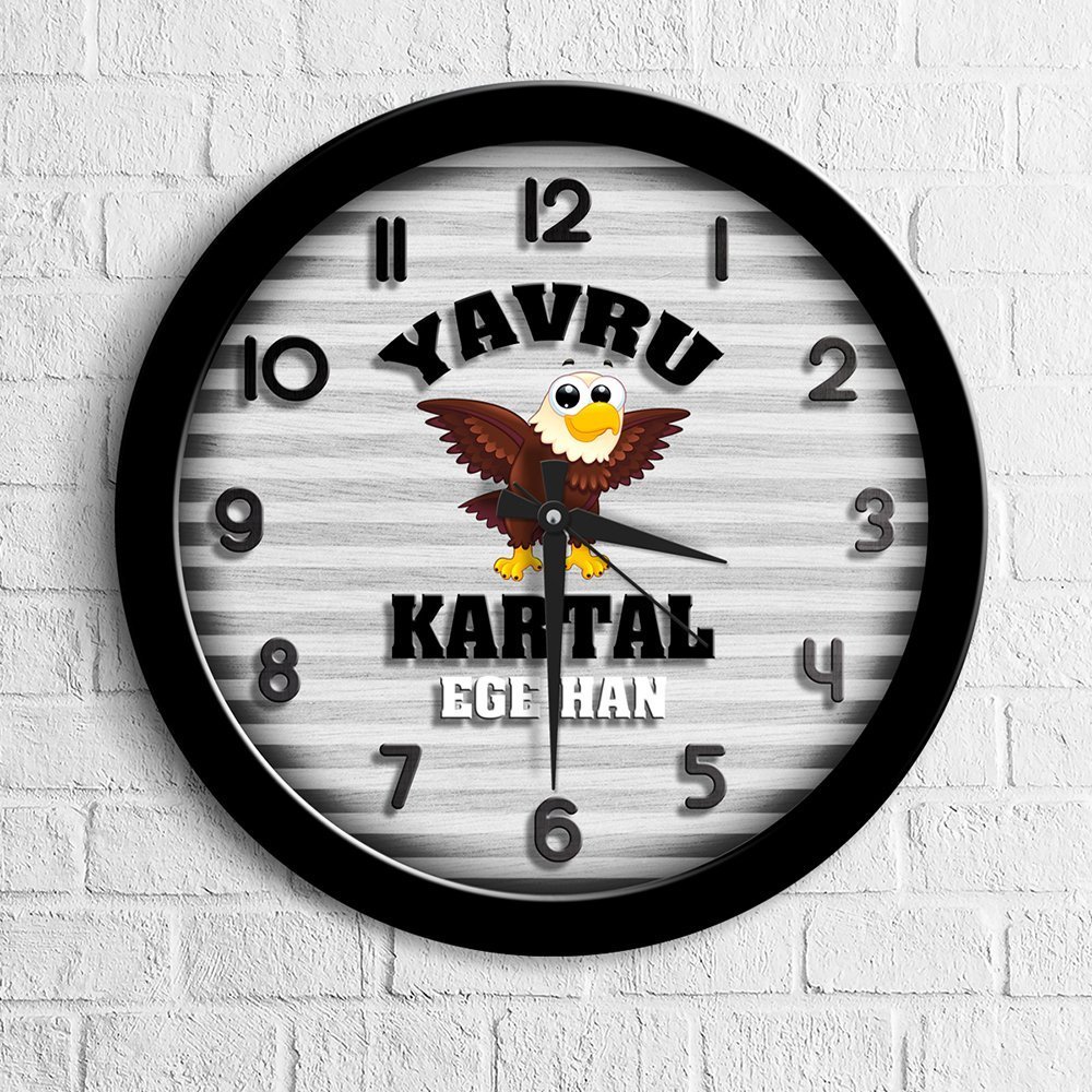 Kişiye Özel Yavru Kartal Tasarımlı Ahşap Duvar Saati - 1