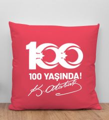 BK Gift 100. Yıl Hatırası Premium Kumaş Kırmızı Kırlent Yastık-4, 29 Ekim Hediyesi, Cumhuriyet Bayramı, 100.Yıl Hediyesi