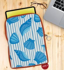 BK Gift Deniz Kabukları Tasarımlı Taşınabilir Koruyucu Tablet Kılıfı & Organizer Çanta - Turuncu-2