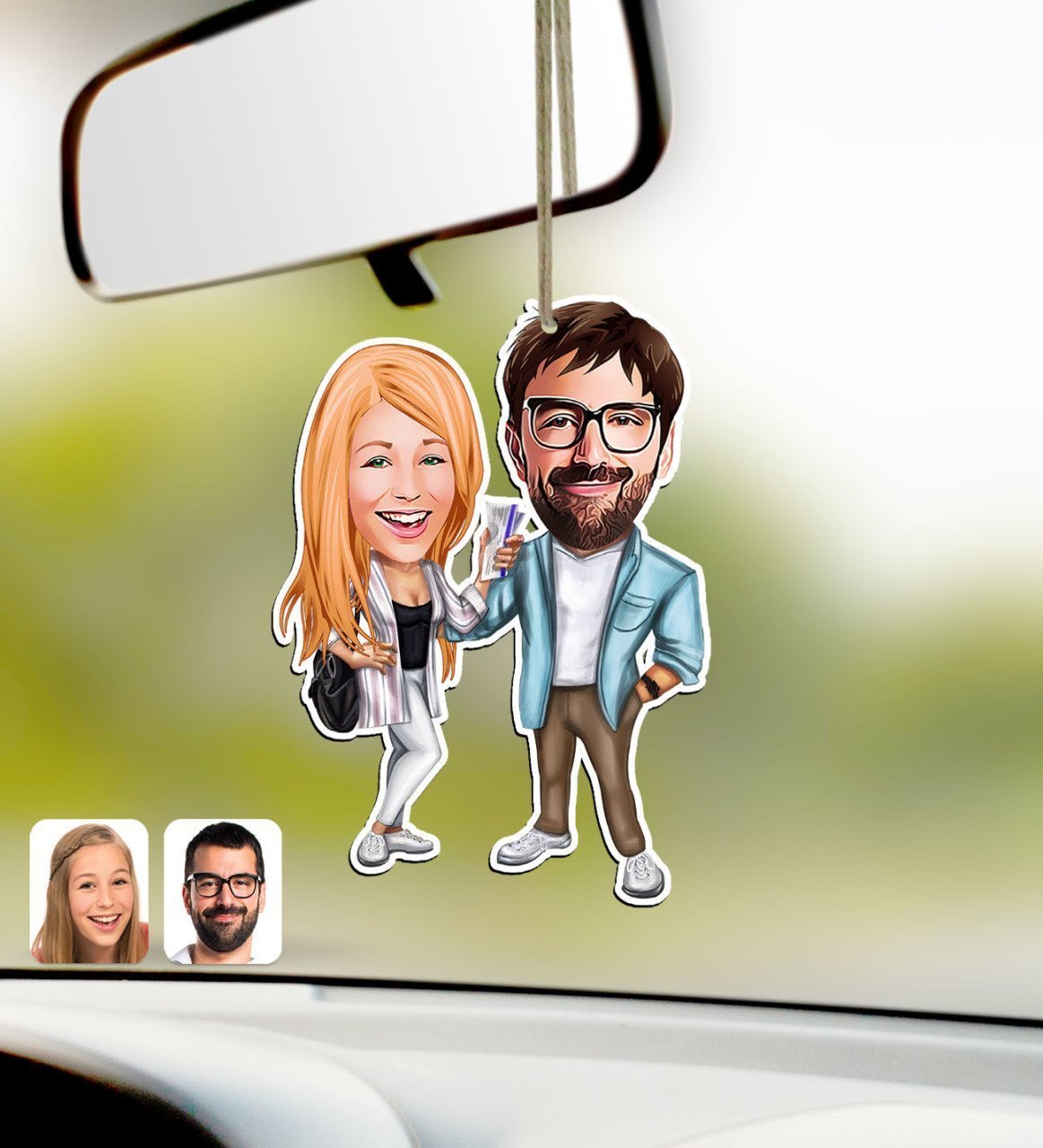 Kişiye Özel Sevgililer Karikatürlü Ahşap Araba Dikiz Ayna Süsü-93