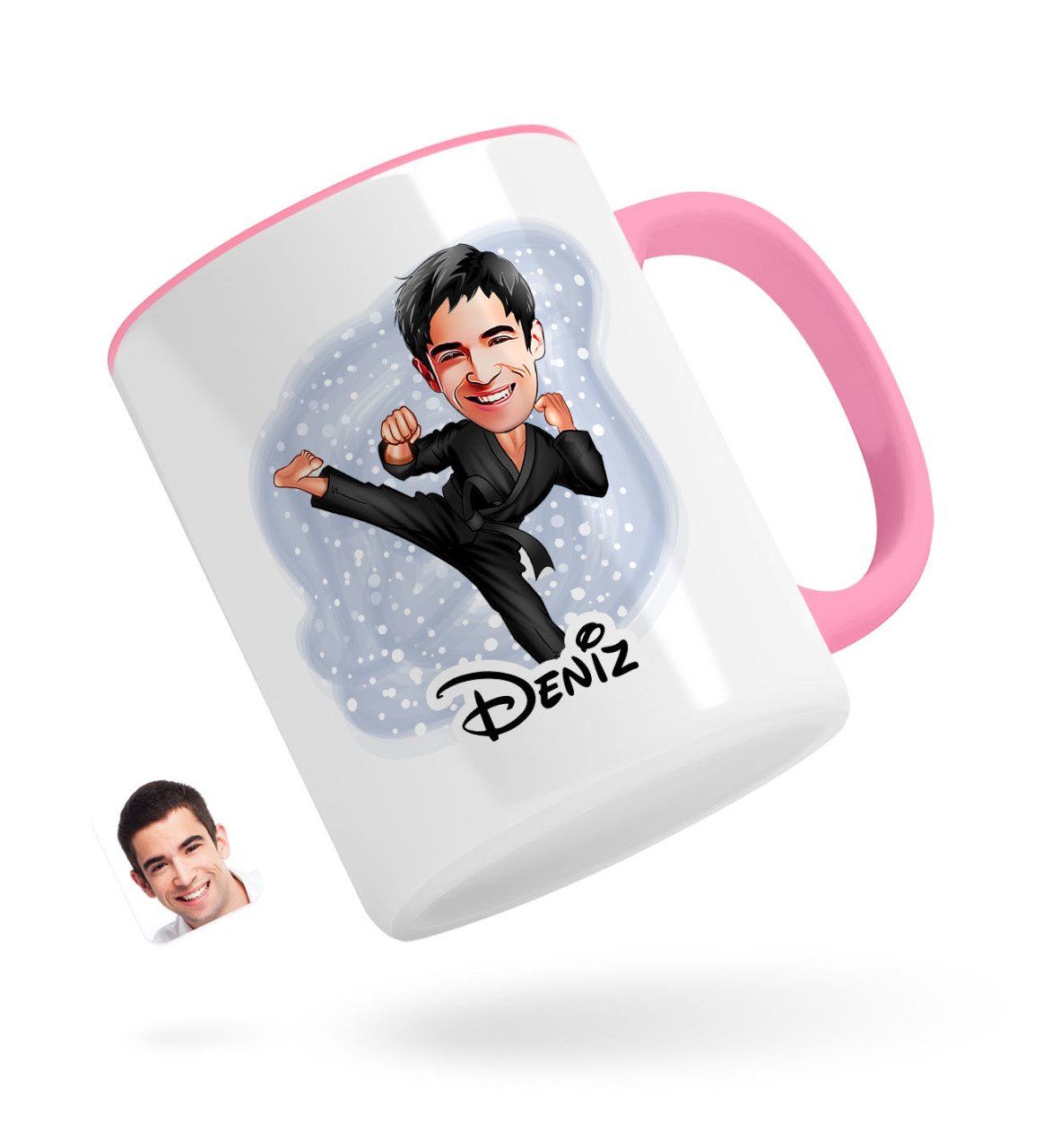 Kişiye Özel Erkek Karateci Karikatürlü Pembe Kupa Bardak-1