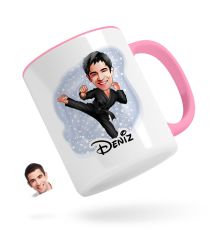 Kişiye Özel Erkek Karateci Karikatürlü Pembe Kupa Bardak-1