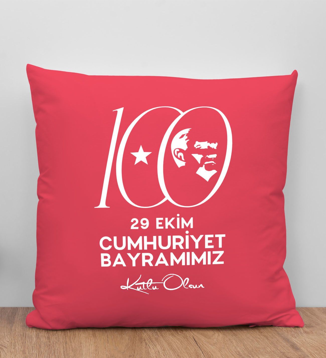 BK Gift 100. Yıl Hatırası Premium Kumaş Kırmızı Kırlent Yastık-3, 29 Ekim Hediyesi, Cumhuriyet Bayramı, 100.Yıl Hediyesi