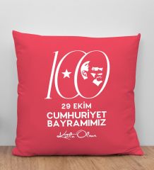 BK Gift 100. Yıl Hatırası Premium Kumaş Kırmızı Kırlent Yastık-3, 29 Ekim Hediyesi, Cumhuriyet Bayramı, 100.Yıl Hediyesi